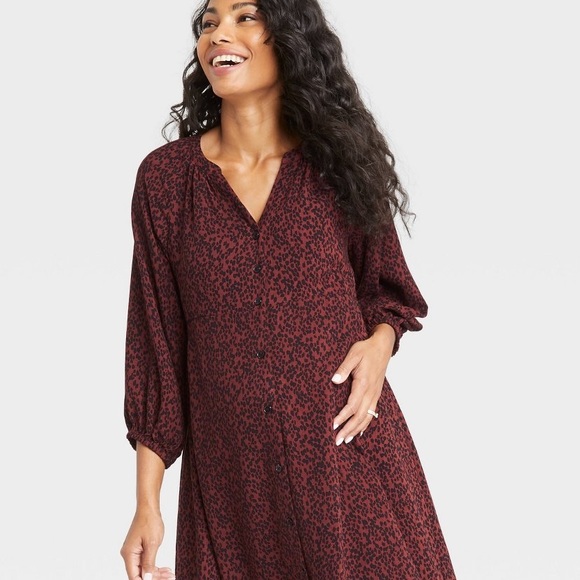 NWT The Nines by HATCH 3/4 sleeves button front poplin Maternity dress size M - Picture 3 of 12